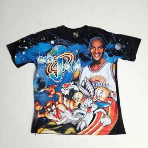 Vintage Space Jam Michael Jordan Tune Squad Graphic T-Shirt Black Mens Medium